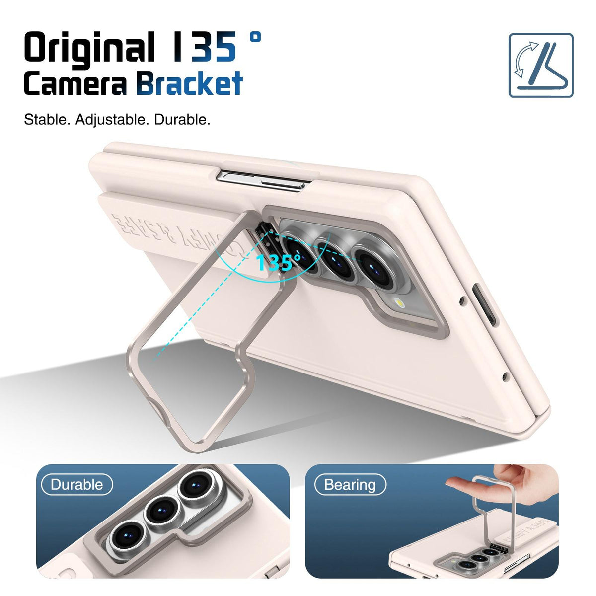 For Galaxy Z Fold8 Ultra 5G Film Integrated Lens Frame Bracket Phone Case with Wristband - Apricot - EDA008133605F
