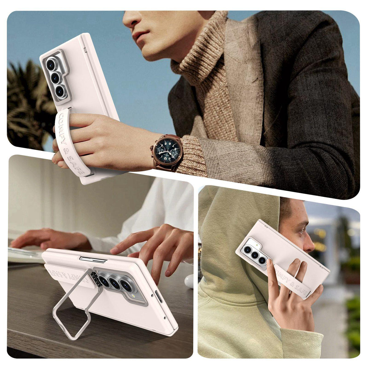 For Galaxy Z Fold8 Ultra 5G Film Integrated Lens Frame Bracket Phone Case with Wristband - Apricot - EDA008133605F