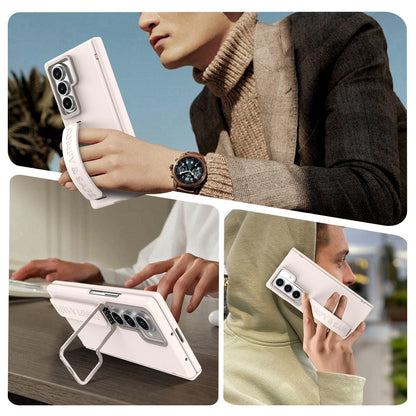 For Galaxy Z Fold8 Ultra 5G Film Integrated Lens Frame Bracket Phone Case with Wristband - Apricot - EDA008133605F