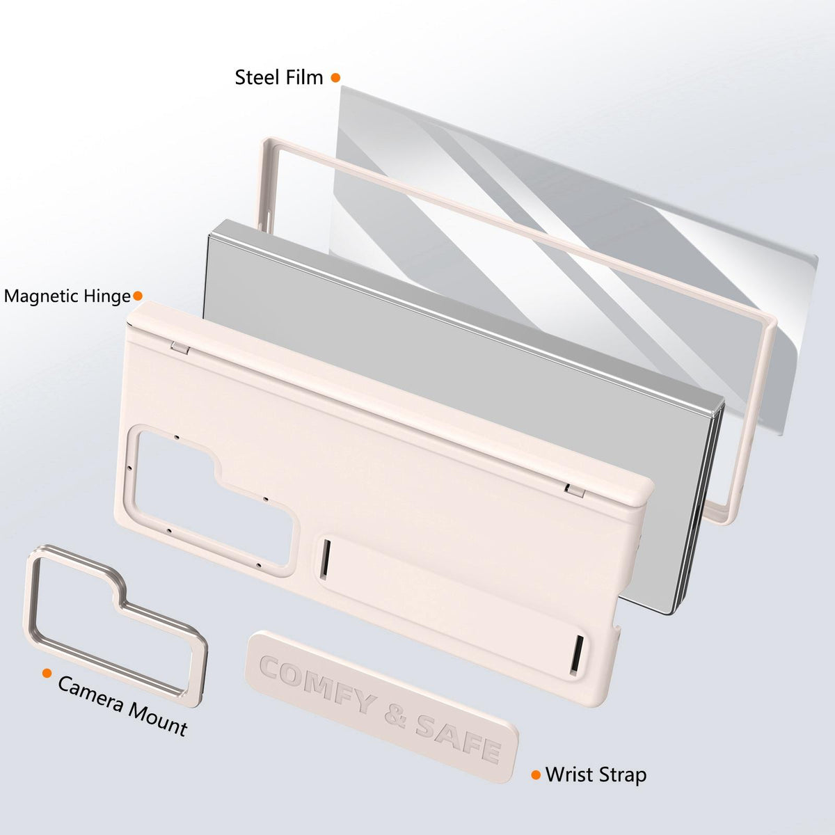 For Galaxy Z Fold8 Ultra 5G Film Integrated Lens Frame Bracket Phone Case with Wristband - Apricot - EDA008133605F