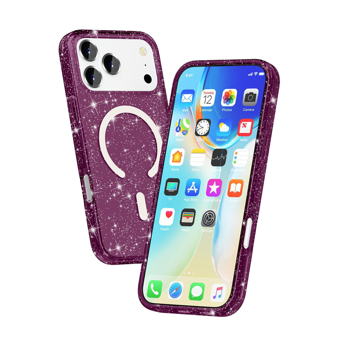 For iPhone 18 Pro / 17 Pro Terminator Style Glitter Powder MagSafe Magnetic Phone Case - Cherry Red - EDA008136702I