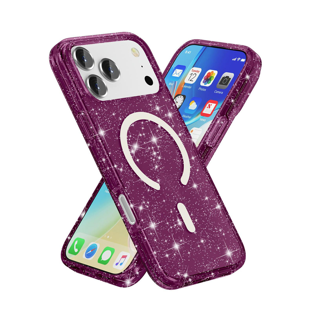 For iPhone 18 Pro / 17 Pro Terminator Style Glitter Powder MagSafe Magnetic Phone Case - Cherry Red - EDA008136702I