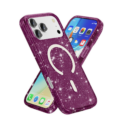 For iPhone 18 Pro / 17 Pro Terminator Style Glitter Powder MagSafe Magnetic Phone Case - Cherry Red - EDA008136702I