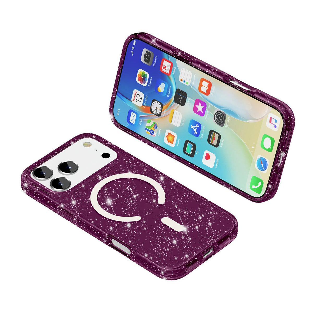 For iPhone 18 Pro / 17 Pro Terminator Style Glitter Powder MagSafe Magnetic Phone Case - Cherry Red - EDA008136702I