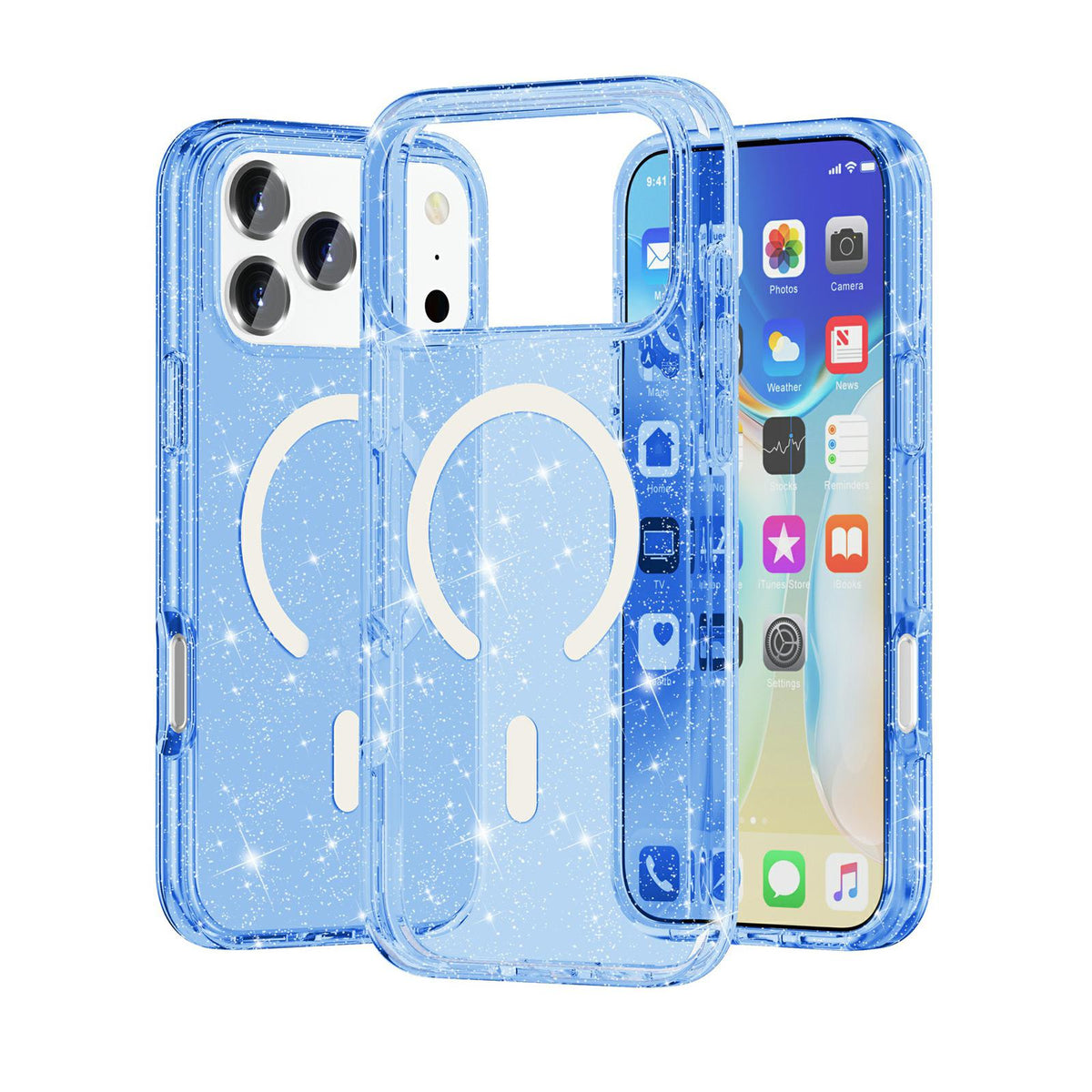 For iPhone 18 Pro / 17 Pro Terminator Style Glitter Powder MagSafe Magnetic Phone Case - Blue - EDA008136702J