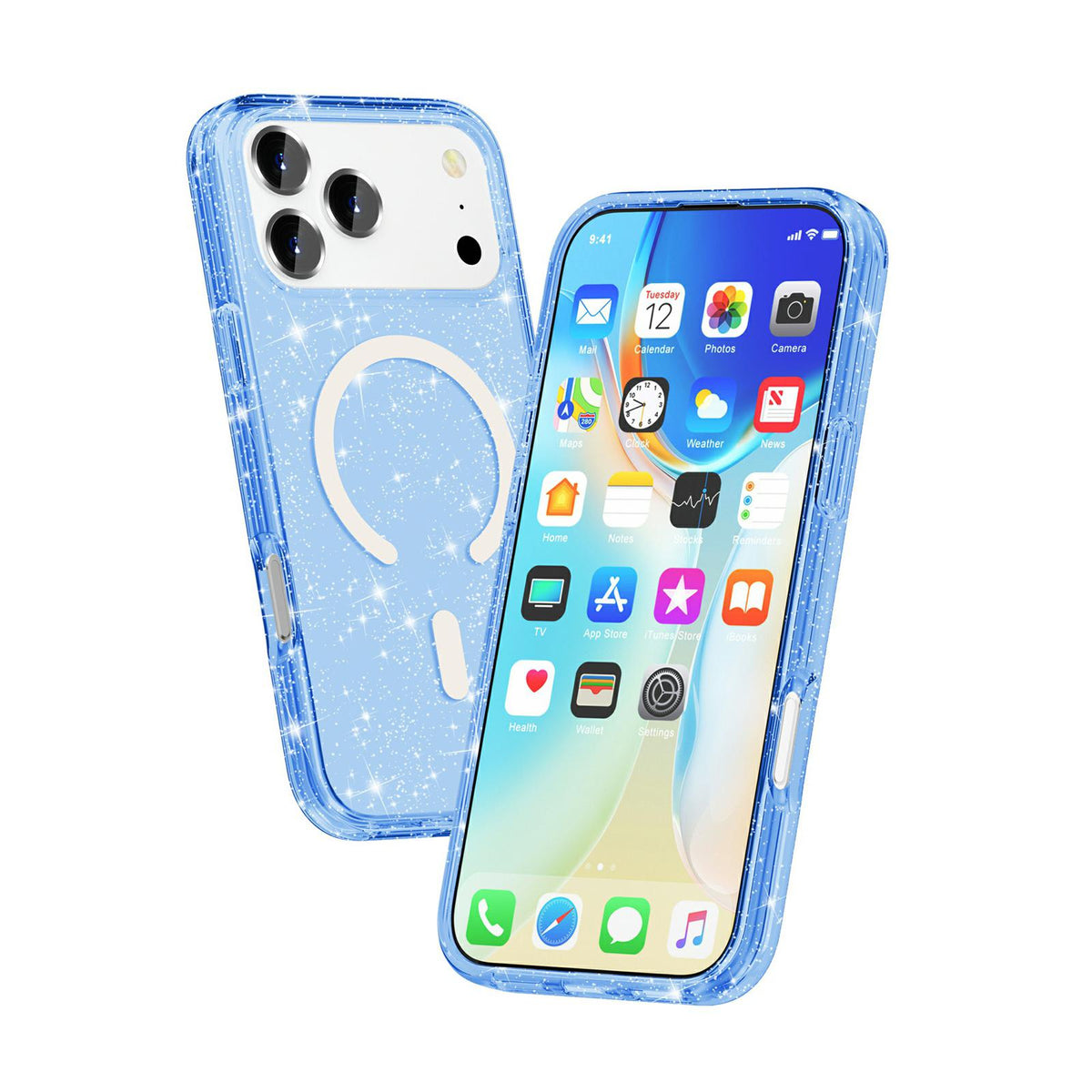 For iPhone 18 Pro / 17 Pro Terminator Style Glitter Powder MagSafe Magnetic Phone Case - Blue - EDA008136702J