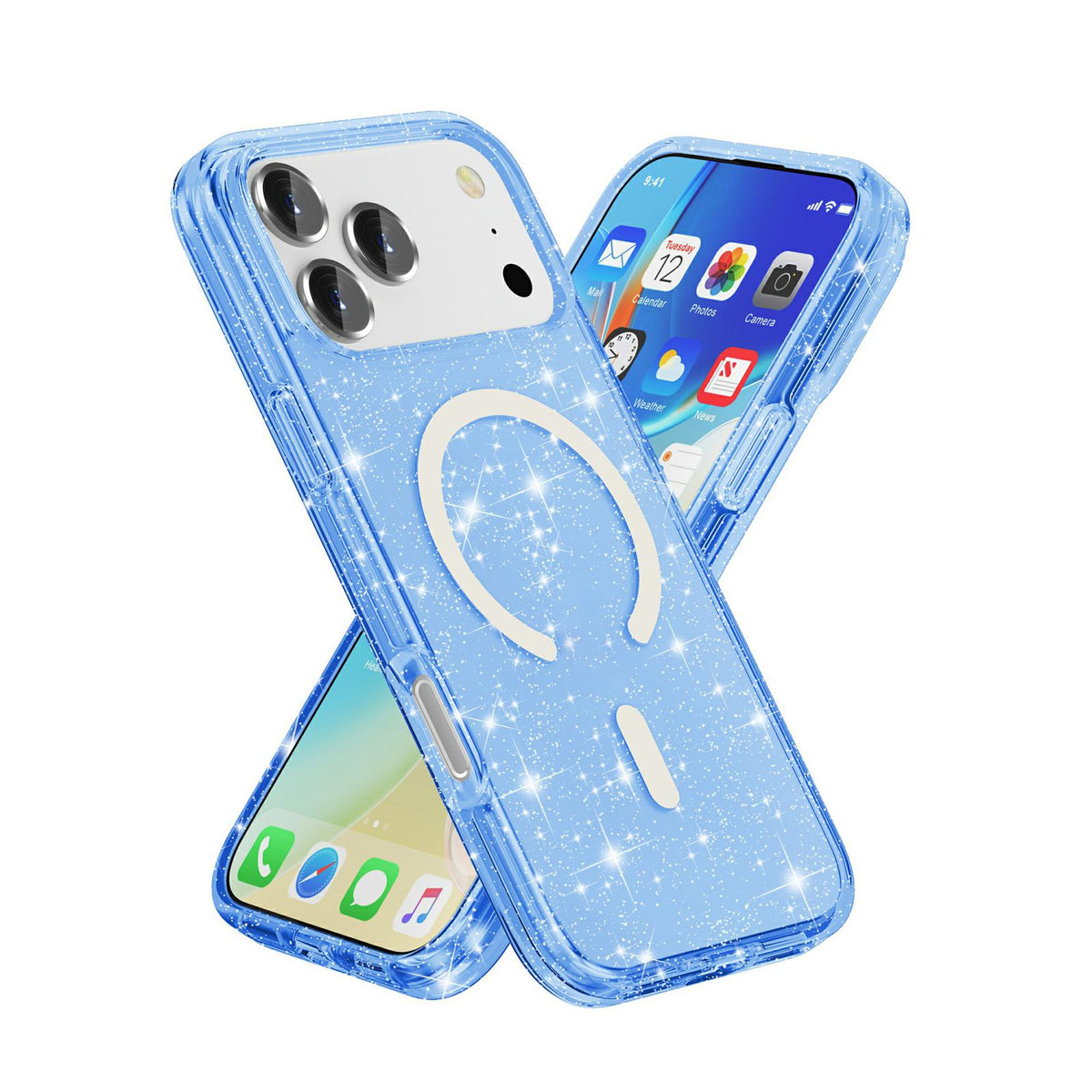 For iPhone 18 Pro / 17 Pro Terminator Style Glitter Powder MagSafe Magnetic Phone Case - Blue - EDA008136702J