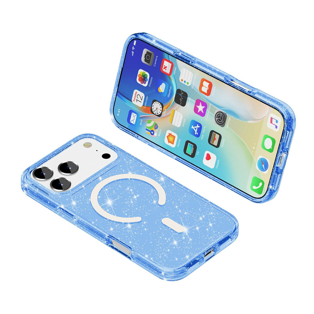 For iPhone 18 Pro / 17 Pro Terminator Style Glitter Powder MagSafe Magnetic Phone Case - Blue - EDA008136702J