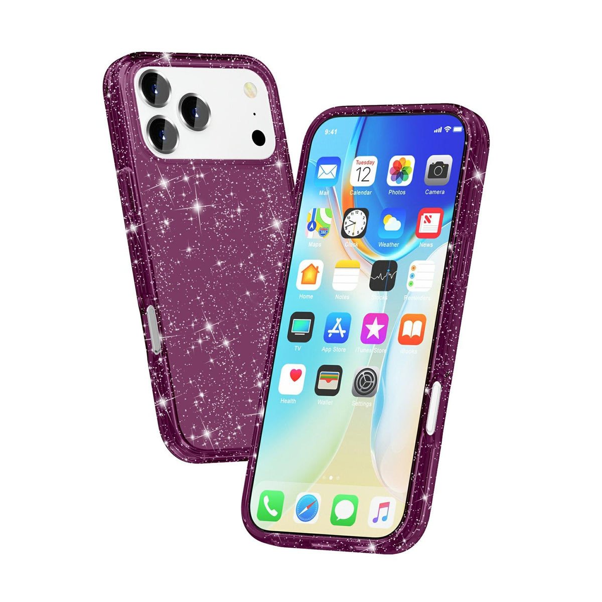 For iPhone 18 Pro Max / 17 Pro Max Shockproof Terminator Glitter Powder Phone Case - Cherry Red - EDA008137001K