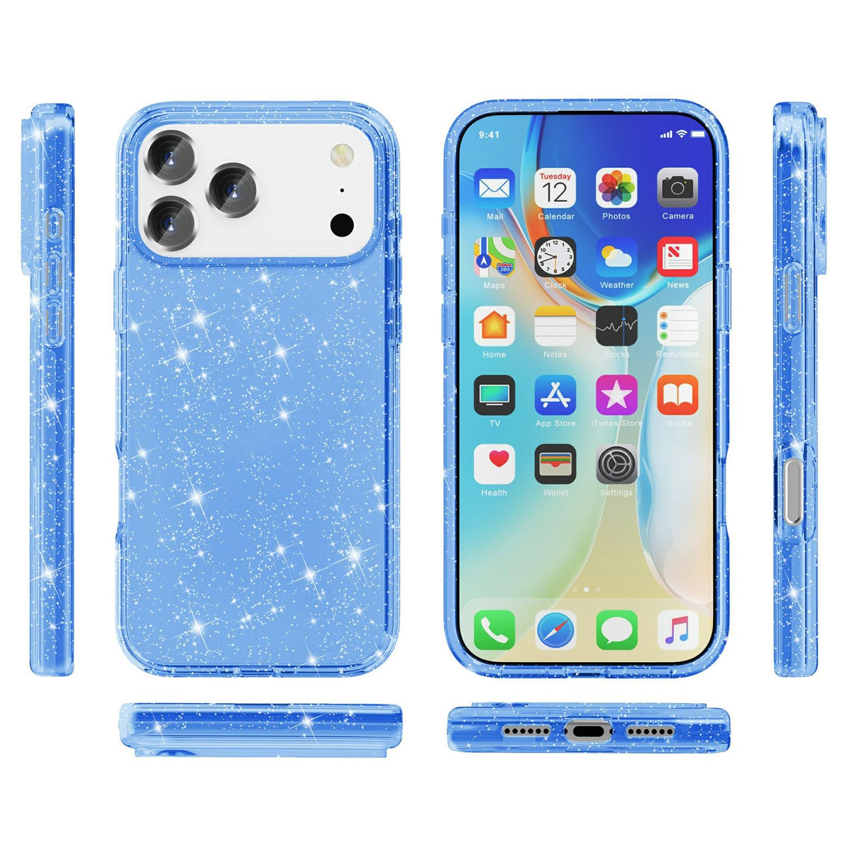 For iPhone 18 Pro Max / 17 Pro Max Shockproof Terminator Glitter Powder Phone Case - Blue - EDA008137001L