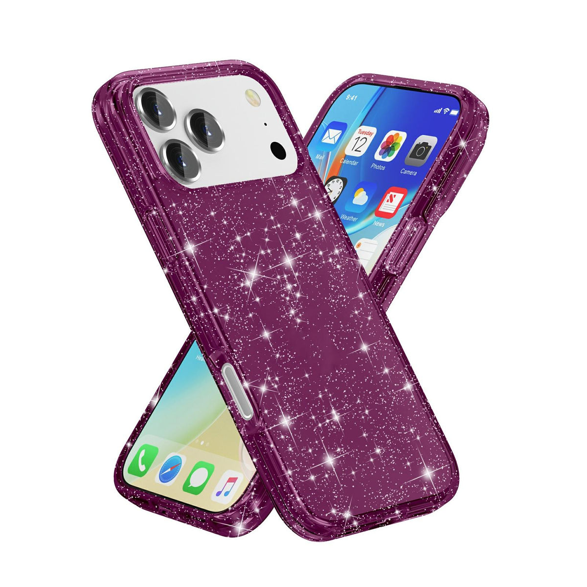 For iPhone 18 Pro / 17 Pro Shockproof Terminator Glitter Powder Phone Case - Cherry Red - EDA008137002K