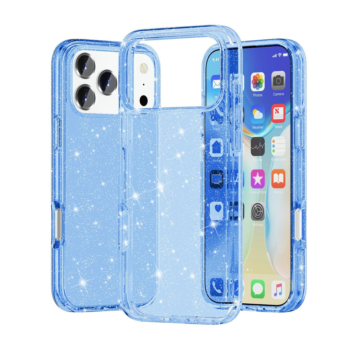 For iPhone 18 Pro / 17 Pro Shockproof Terminator Glitter Powder Phone Case - Blue - EDA008137002L