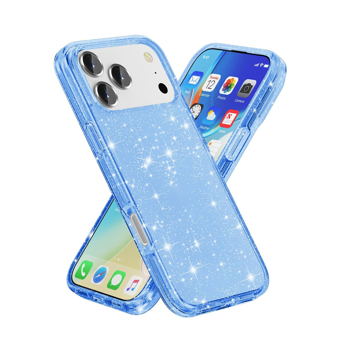 For iPhone 18 Pro / 17 Pro Shockproof Terminator Glitter Powder Phone Case - Blue - EDA008137002L