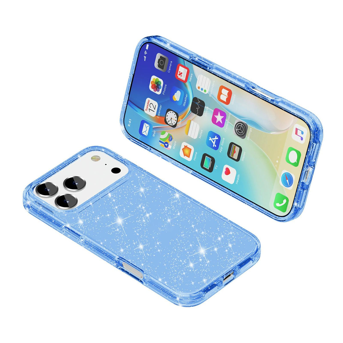 For iPhone 18 Pro / 17 Pro Shockproof Terminator Glitter Powder Phone Case - Blue - EDA008137002L