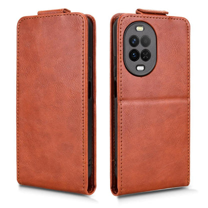 For Huawei nova 16z 5G Magnetic Vertical Flip Leather Phone Case with Buckle - Brown - EDA008171516D
