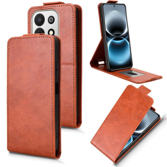 For Huawei nova Y74 4G / Enjoy 90 Plus 5G Magnetic Vertical Flip Leather Phone Case with Buckle - Brown - EDA008171519D
