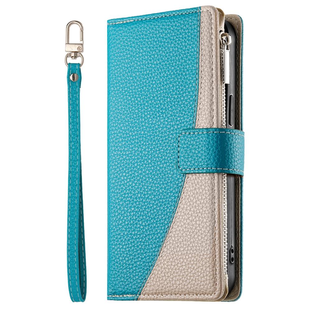 For Redmi K90 Pro Max / Poco F8 Ultra 5G Stitching Multi-card Zipper Wallet Leather Phone Case with Short Strap(Blue)