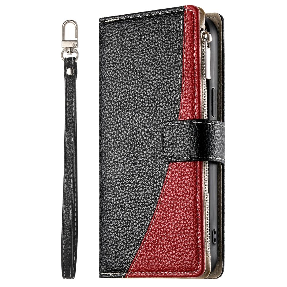 For Redmi K90 Pro Max / Poco F8 Ultra 5G Stitching Multi-card Zipper Wallet Leather Phone Case with Short Strap(Black)