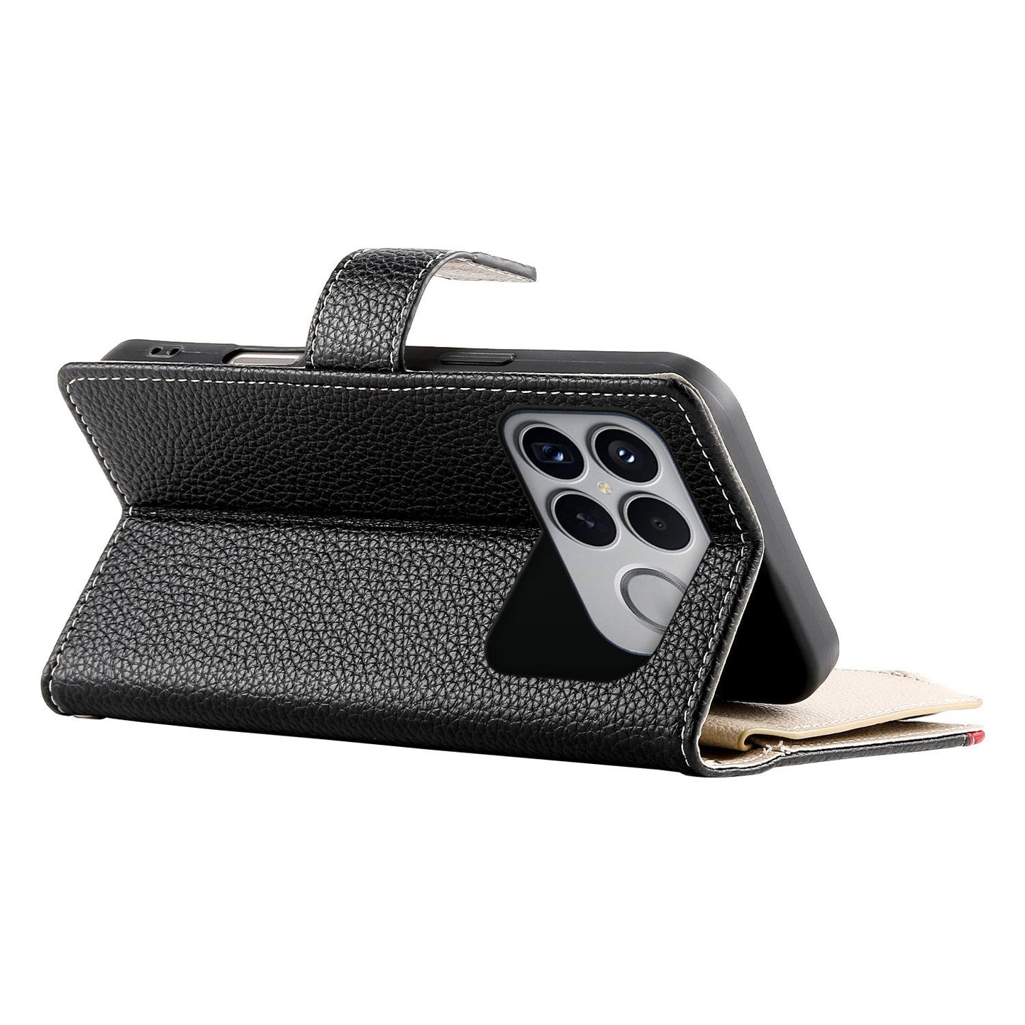 For Redmi K90 Pro Max / Poco F8 Ultra 5G Stitching Multi-card Zipper Wallet Leather Phone Case with Short Strap(Black)