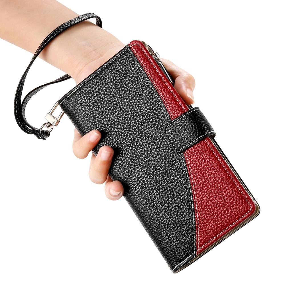 For Redmi K90 Pro Max / Poco F8 Ultra 5G Stitching Multi-card Zipper Wallet Leather Phone Case with Short Strap(Black)