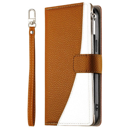 For Redmi K90 Pro Max / Poco F8 Ultra 5G Stitching Multi-card Zipper Wallet Leather Phone Case with Short Strap(Brown)