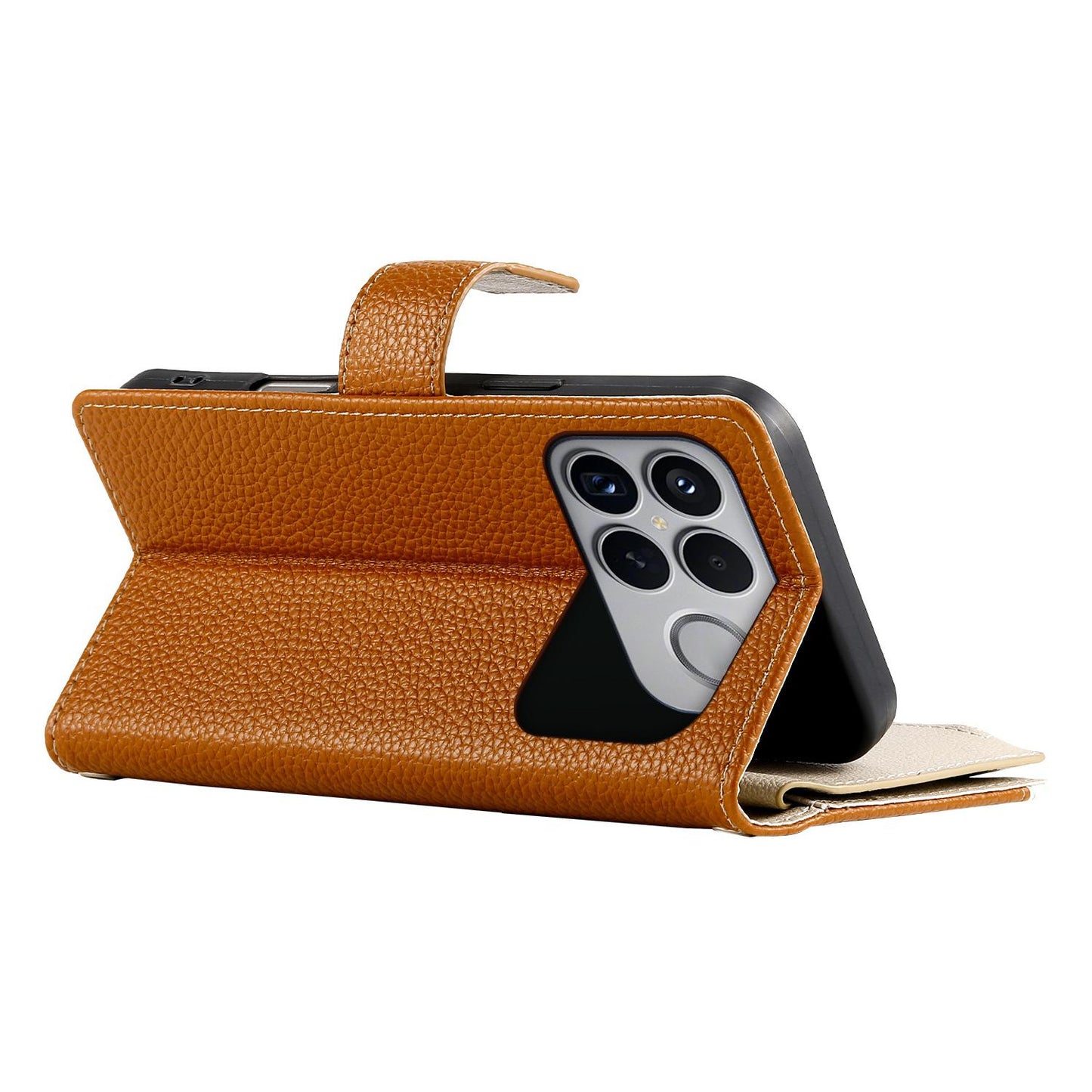 For Redmi K90 Pro Max / Poco F8 Ultra 5G Stitching Multi-card Zipper Wallet Leather Phone Case with Short Strap(Brown)