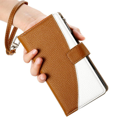 For Redmi K90 Pro Max / Poco F8 Ultra 5G Stitching Multi-card Zipper Wallet Leather Phone Case with Short Strap(Brown)