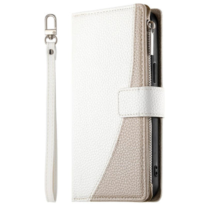 For Redmi K90 Pro Max / Poco F8 Ultra 5G Stitching Multi-card Zipper Wallet Leather Phone Case with Short Strap(White)