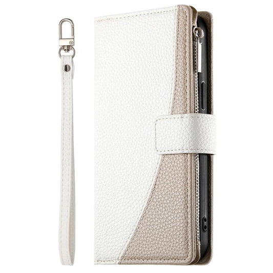 For Redmi K90 Pro Max / Poco F8 Ultra 5G Stitching Multi-card Zipper Wallet Leather Phone Case with Short Strap(White)