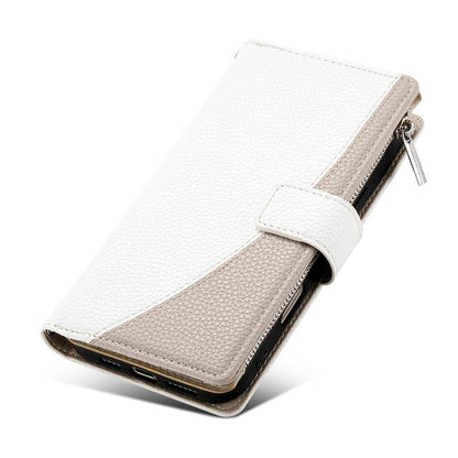 For Redmi K90 Pro Max / Poco F8 Ultra 5G Stitching Multi-card Zipper Wallet Leather Phone Case with Short Strap(White)