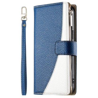 For Redmi K90 Pro Max / Poco F8 Ultra 5G Stitching Multi-card Zipper Wallet Leather Phone Case with Short Strap(Dark Blue)