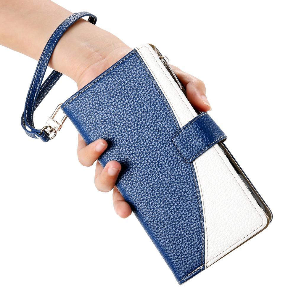 For Redmi K90 Pro Max / Poco F8 Ultra 5G Stitching Multi-card Zipper Wallet Leather Phone Case with Short Strap(Dark Blue)