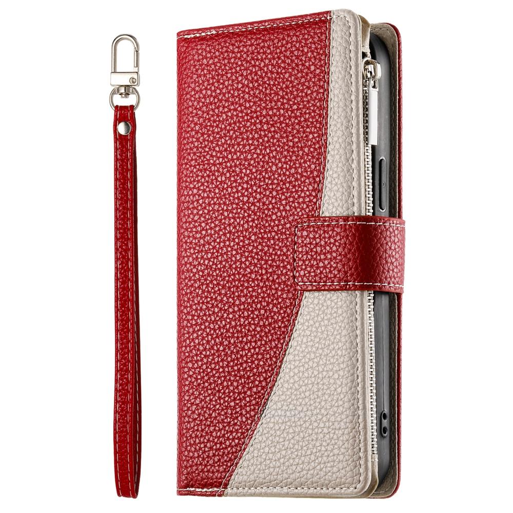 For Redmi K90 Pro Max / Poco F8 Ultra 5G Stitching Multi-card Zipper Wallet Leather Phone Case with Short Strap(Red)