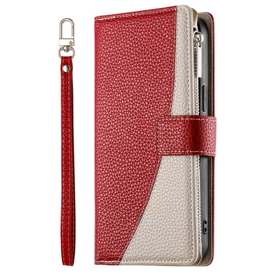 For Redmi K90 Pro Max / Poco F8 Ultra 5G Stitching Multi-card Zipper Wallet Leather Phone Case with Short Strap(Red)