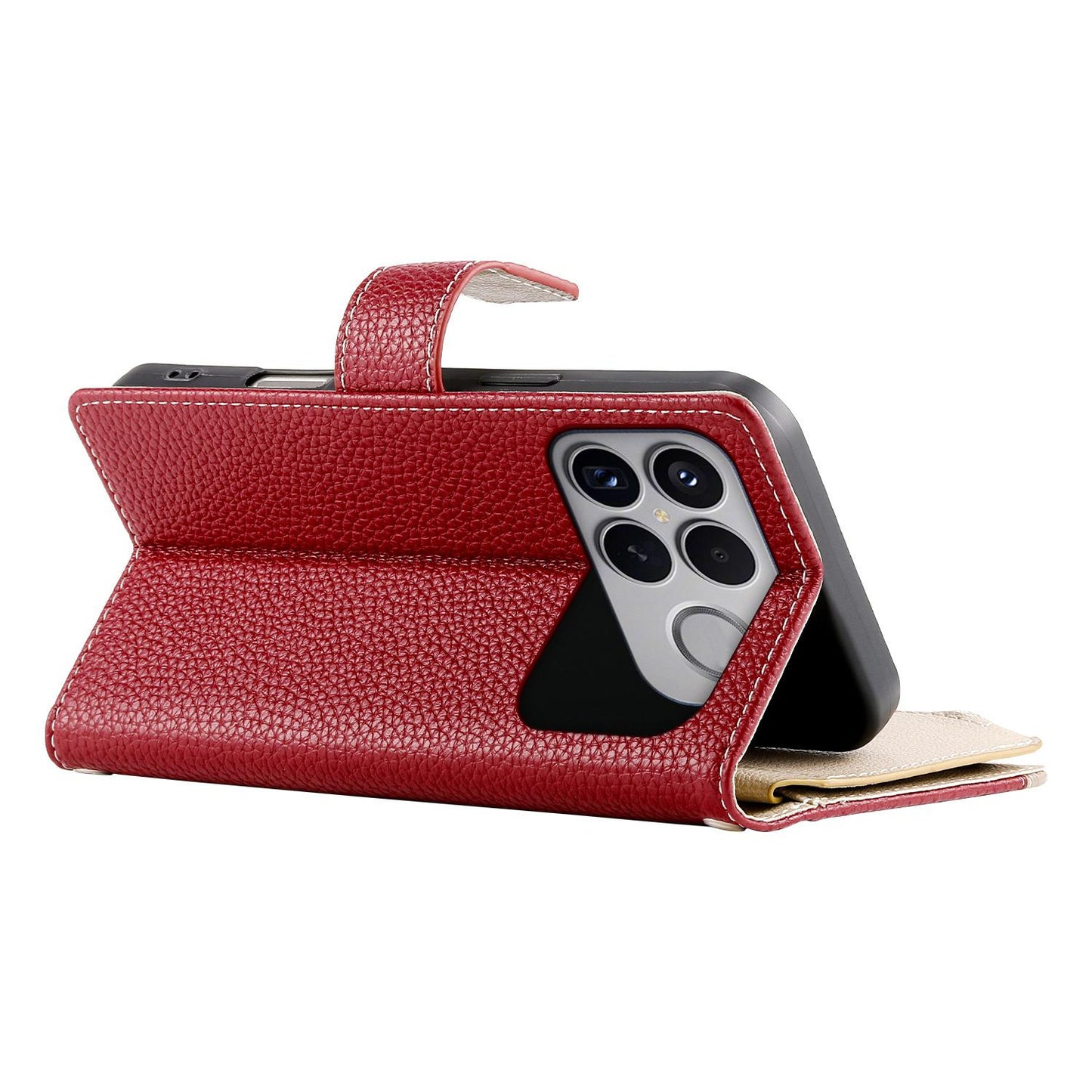 For Redmi K90 Pro Max / Poco F8 Ultra 5G Stitching Multi-card Zipper Wallet Leather Phone Case with Short Strap(Red)