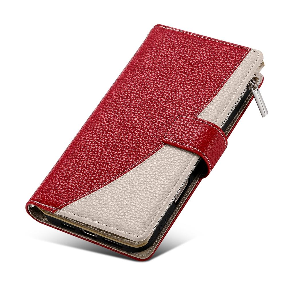 For Redmi K90 Pro Max / Poco F8 Ultra 5G Stitching Multi-card Zipper Wallet Leather Phone Case with Short Strap(Red)