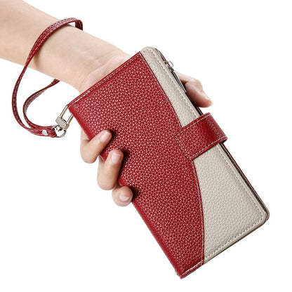 For Redmi K90 Pro Max / Poco F8 Ultra 5G Stitching Multi-card Zipper Wallet Leather Phone Case with Short Strap(Red)