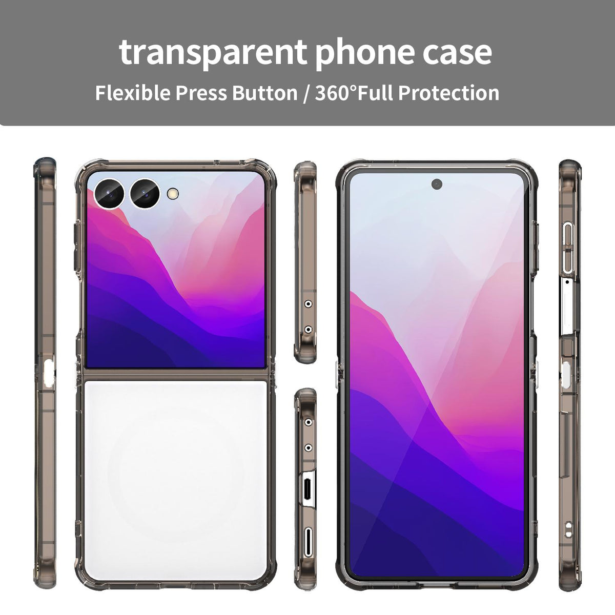 For Galaxy Z Flip8 5G PC Hybrid TPU Airbag Shockproof Phone Case - Transparent Black - EDA008242703A