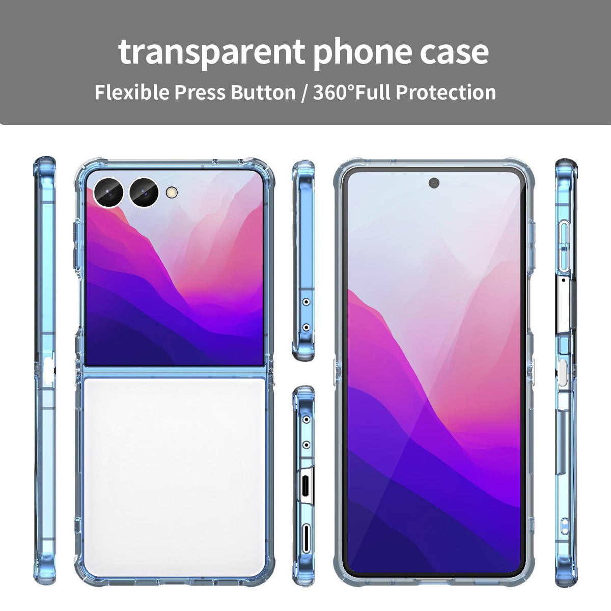 For Galaxy Z Flip8 5G PC Hybrid TPU Airbag Shockproof Phone Case - Transparent Blue - EDA008242703B