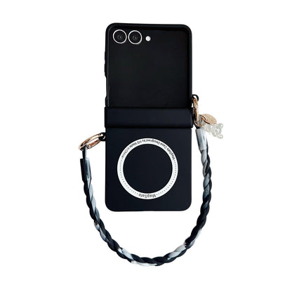 For Galaxy Z Flip8 5G Integrated Hinge Side Buckle MagSafe Skin Feel PC Phone Case with Strap - Black - EDA008308702A