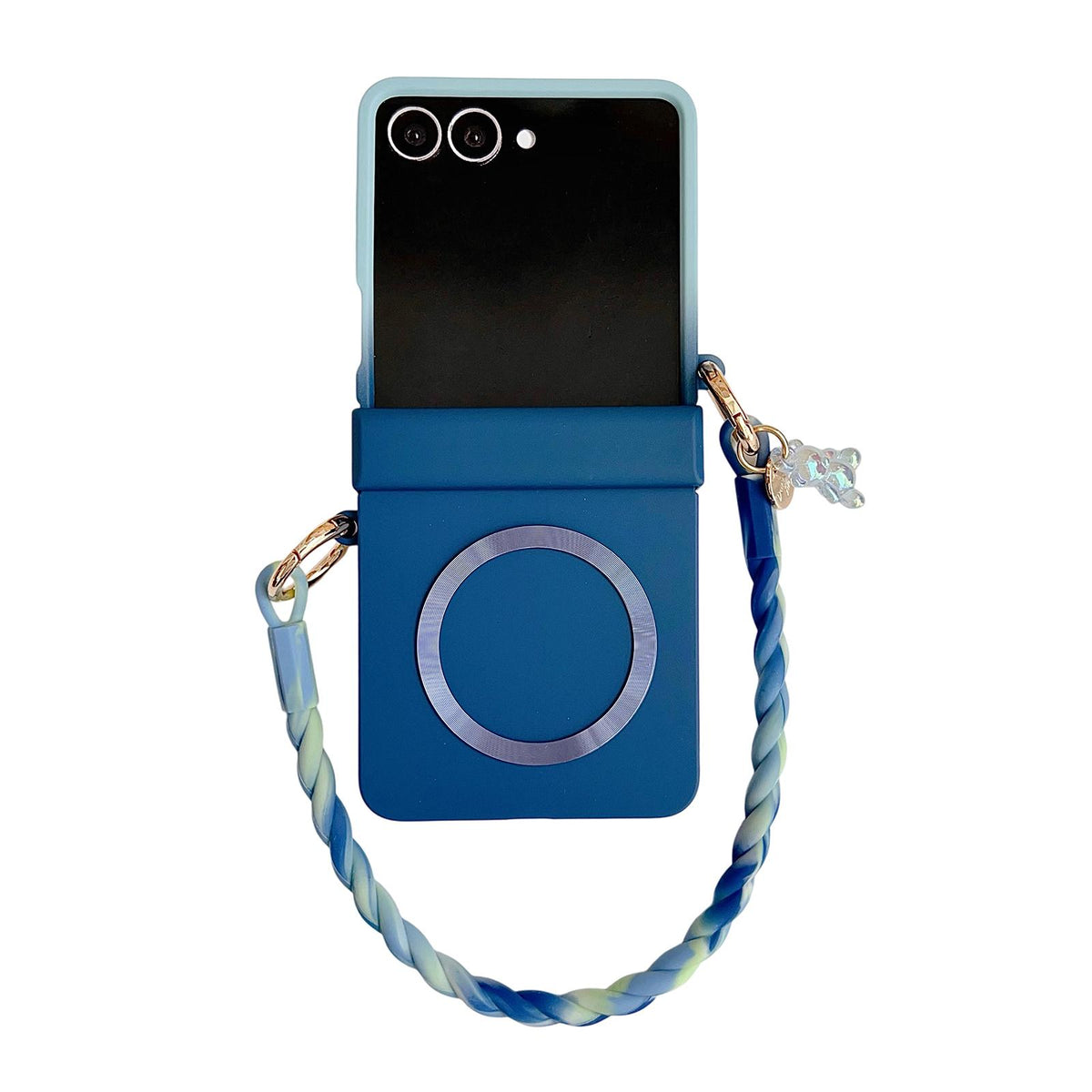 For Galaxy Z Flip8 5G Integrated Hinge Side Buckle MagSafe Skin Feel PC Phone Case with Strap - Light Blue Navy - EDA008308702B