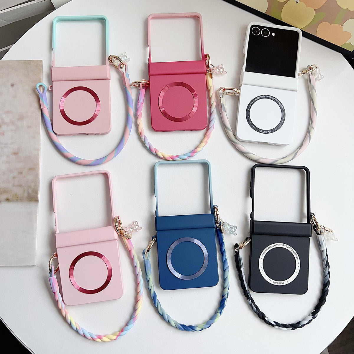 For Galaxy Z Flip8 5G Integrated Hinge Side Buckle MagSafe Skin Feel PC Phone Case with Strap - Black - EDA008308702A