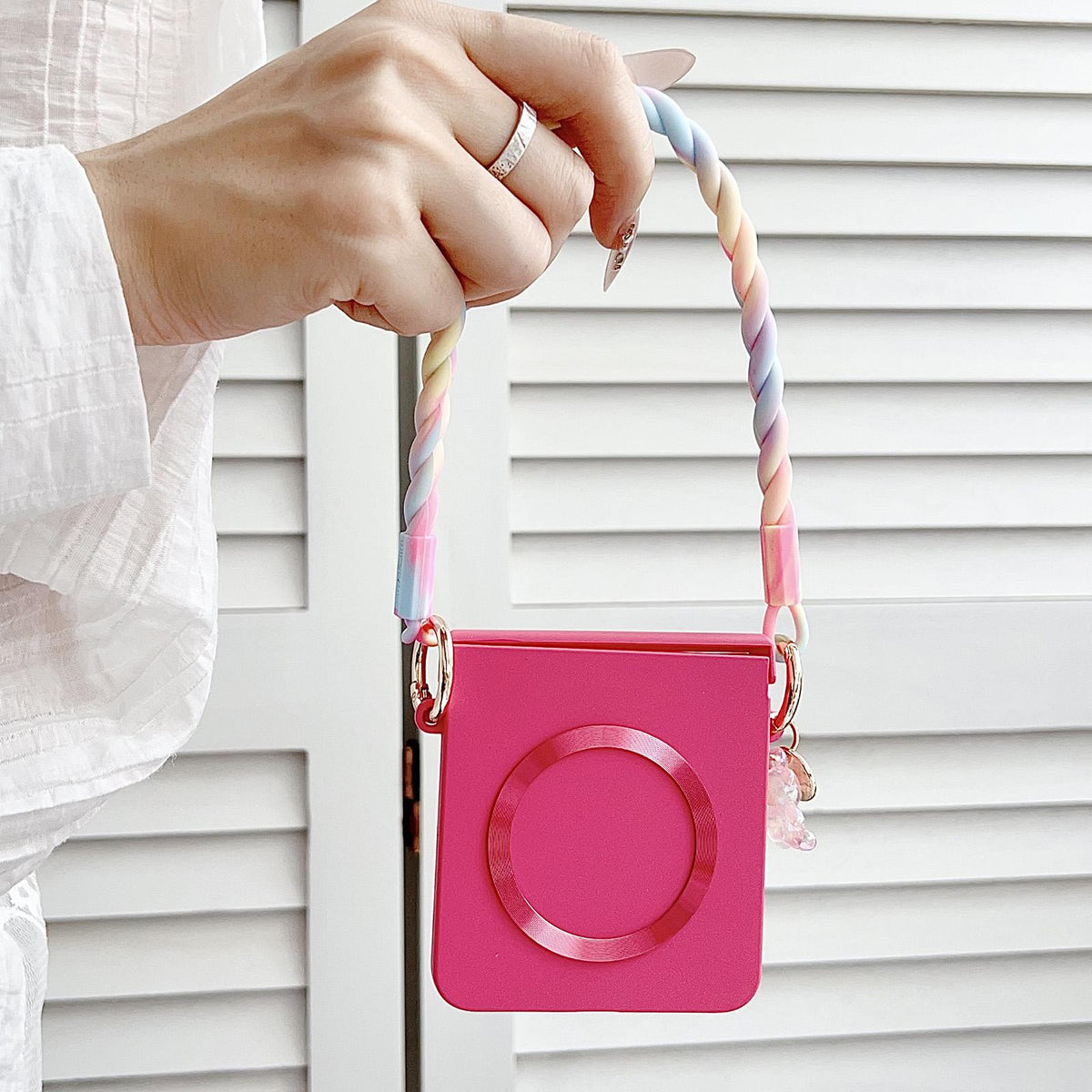 For Galaxy Z Flip8 5G Integrated Hinge Side Buckle MagSafe Skin Feel PC Phone Case with Strap - Black - EDA008308702A