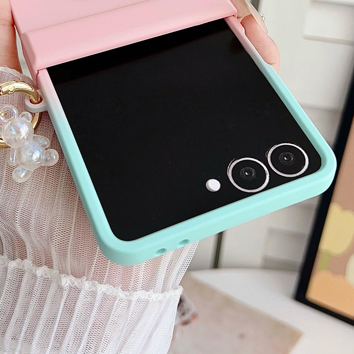 For Galaxy Z Flip8 5G Integrated Hinge Side Buckle MagSafe Skin Feel PC Phone Case with Strap - Black - EDA008308702A