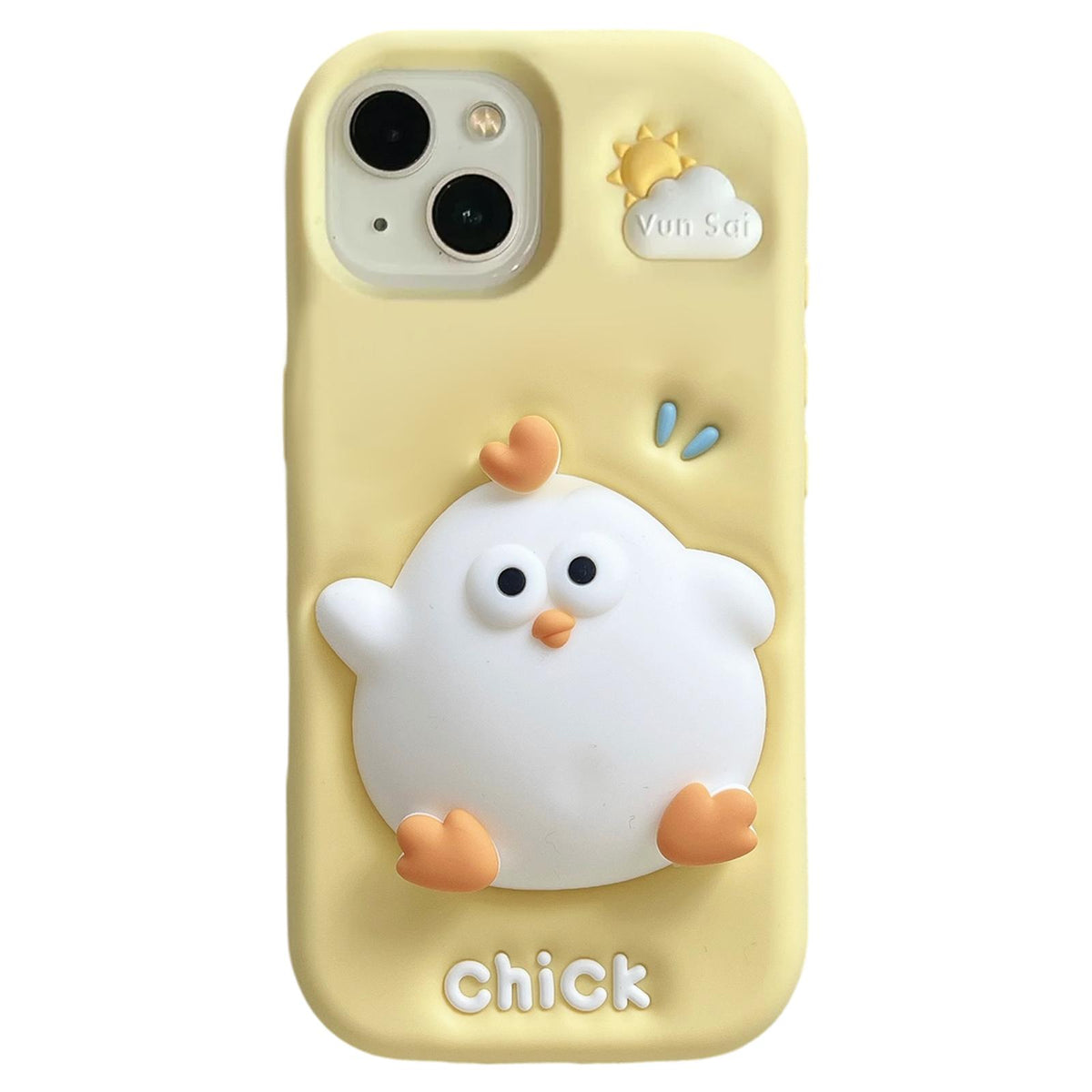 For iPhone 15 Pressable Chick Silicone Phone Case - White - EDA008329107B