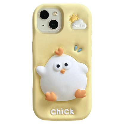 For iPhone 15 Pressable Chick Silicone Phone Case - White - EDA008329107B