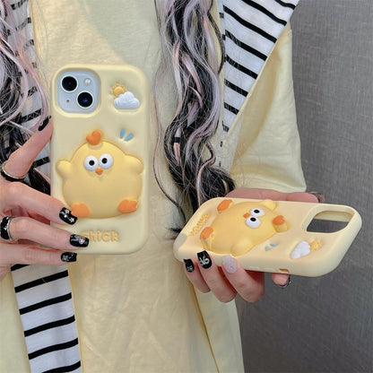 For iPhone 15 Pro Max Pressable Chick Silicone Phone Case - White - EDA008329104B