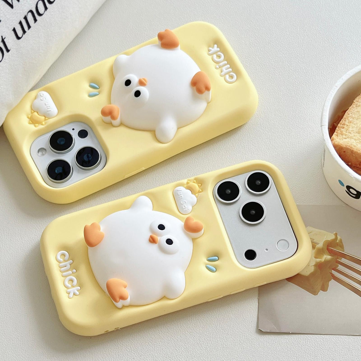 For iPhone 14 Pro Max Pressable Chick Silicone Phone Case - White - EDA008329111B