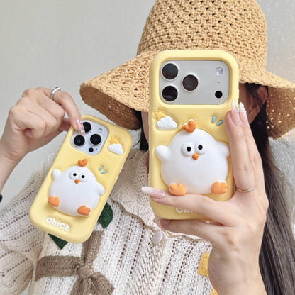 For iPhone 15 Pro Max Pressable Chick Silicone Phone Case - White - EDA008329104B