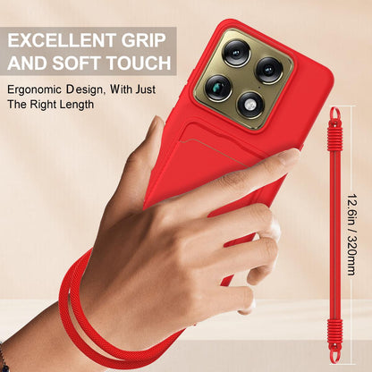 For Motorola Signature 5G / Edge 70 Ultra Integrated Card Bag Solid Color Liquid Silicone Phone Case Gen2 with Short Lanyard - Red - EDA008358918A
